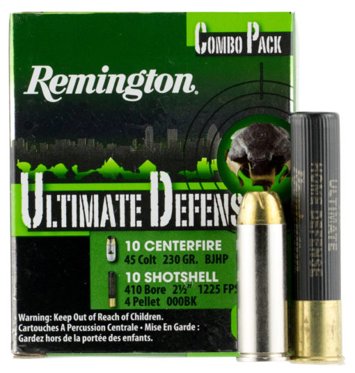 Remington Ammunition HD45C410A Ultimate Defense 45 Colt (LC)/410 Gauge 230 GR Brass Jacket Hollow Point 20 Bx/ 10 Cs
