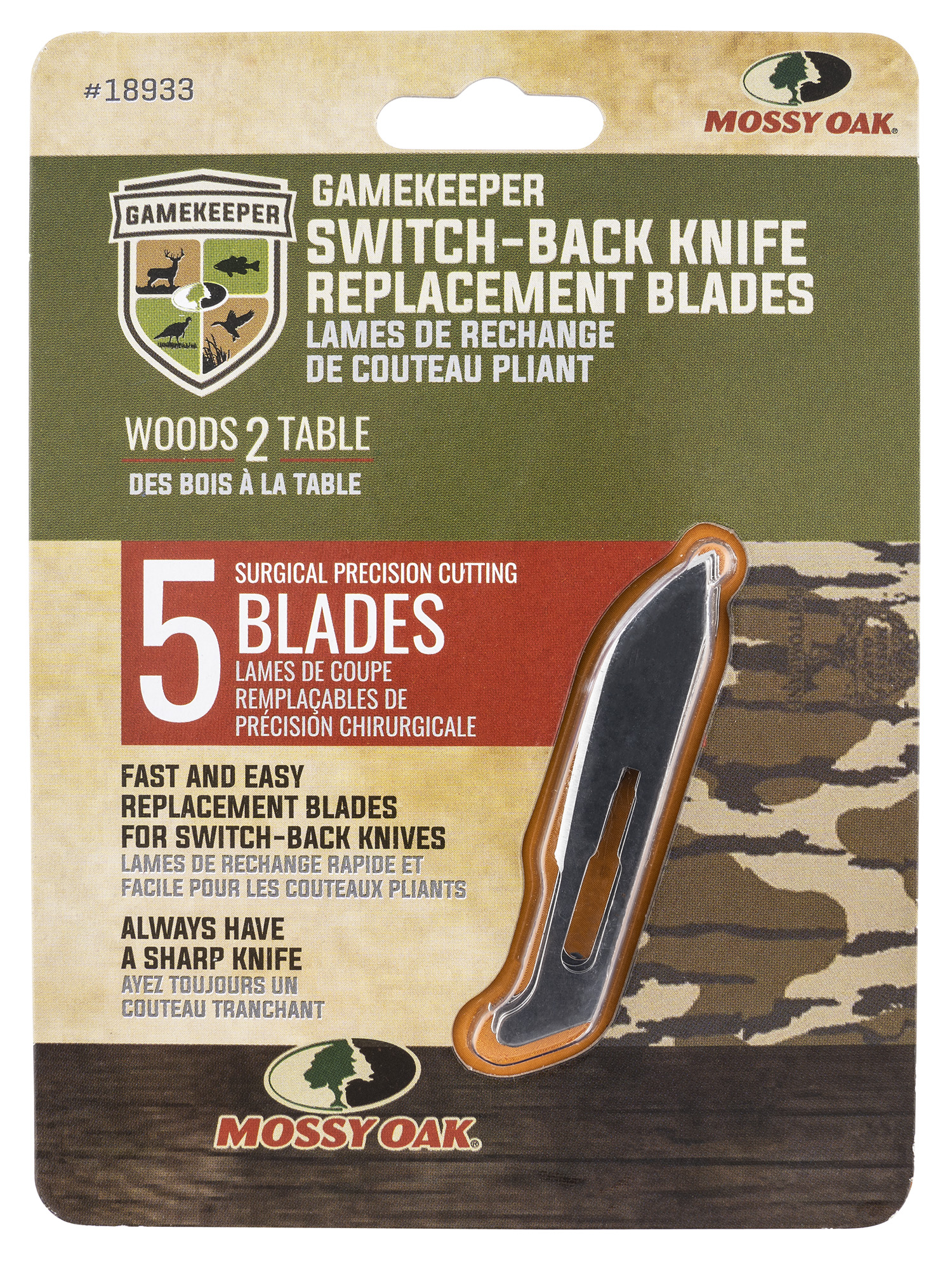 Mossy Oak GameKeeper 18933 Gamekeeper Replacement Blades Switch-Back 5.50  Assorted Metals Blade Stainless 5 Blades - White Birch Armory