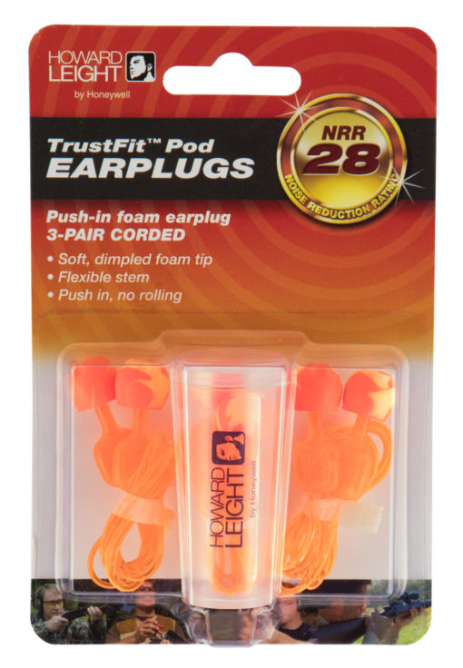 Howard Leight R02237 TrustFit Pod Ear Plugs 28 dB Behind The Neck Corded Orange Dimple Foam Tips for Adults 3 Pair
